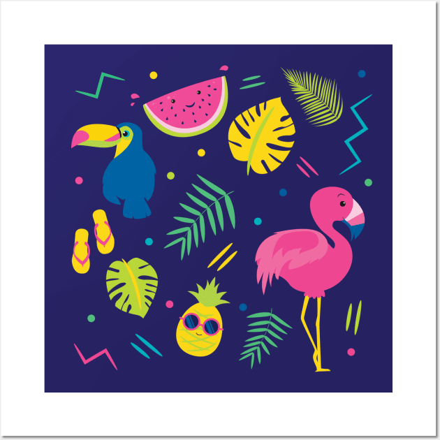 Summer Tropical Flamingo Pattern Wall Art by jolographics